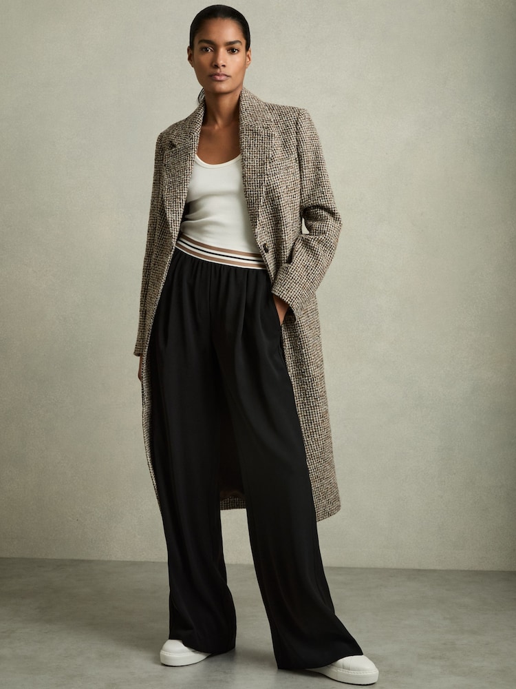 Reiss Black Abs Petite Stripe-Waistband Wide-Leg Trousers - Image 1 of 7