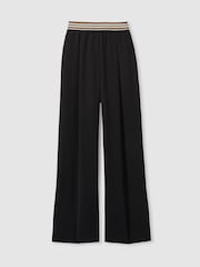 Reiss Black Abs Petite Stripe-Waistband Wide-Leg Trousers - Image 2 of 7