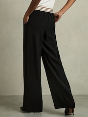 Reiss Black Abs Petite Stripe-Waistband Wide-Leg Trousers - Image 5 of 7
