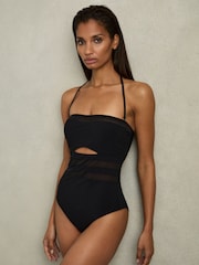 Reiss Black Luna Underwired Bandeau Cut-Out Swimsuit - Image 1 of 4