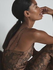 Reiss Mink/Black Lexi Satin Printed Slip Nightdress - Image 4 of 7