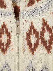 Reiss Cream Ella 9-13 yrs Zipped Fairisle Pattern Cardigan with Wool and Cashmere - Image 4 of 4