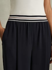 Reiss Navy Abs Petite Stripe-Waistband Wide-Leg Trousers - Image 4 of 7