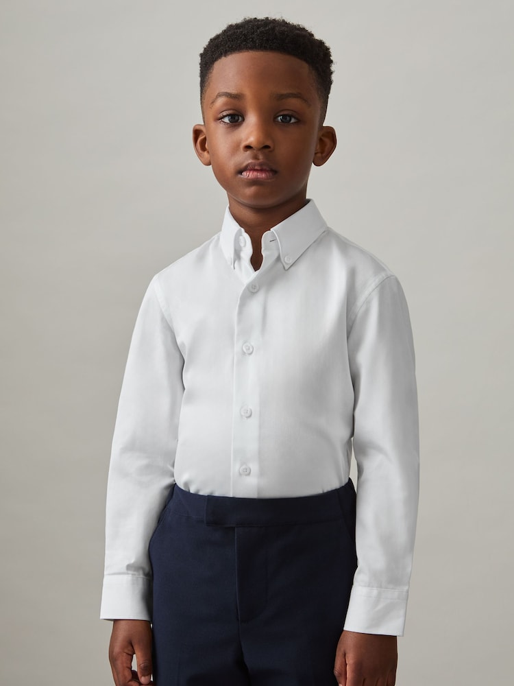 Reiss White Redknapp 9-13 yrs Cotton Slim-Fit Button-Down Shirt - Image 1 of 4