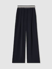 Reiss Navy Abs Stripe-Waistband Wide-Leg Trousers - Image 2 of 5