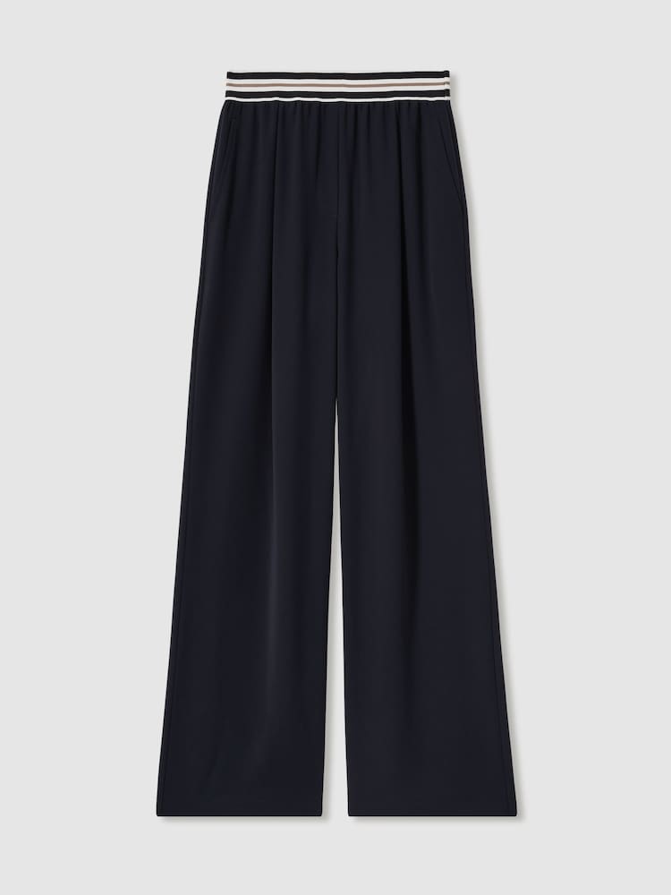 Reiss Navy Abs Stripe-Waistband Wide-Leg Trousers - Image 2 of 5