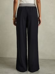 Reiss Navy Abs Stripe-Waistband Wide-Leg Trousers - Image 4 of 5