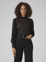VERO MODA Black High Neck Lace Sheer Blouse - Image 1 of 4