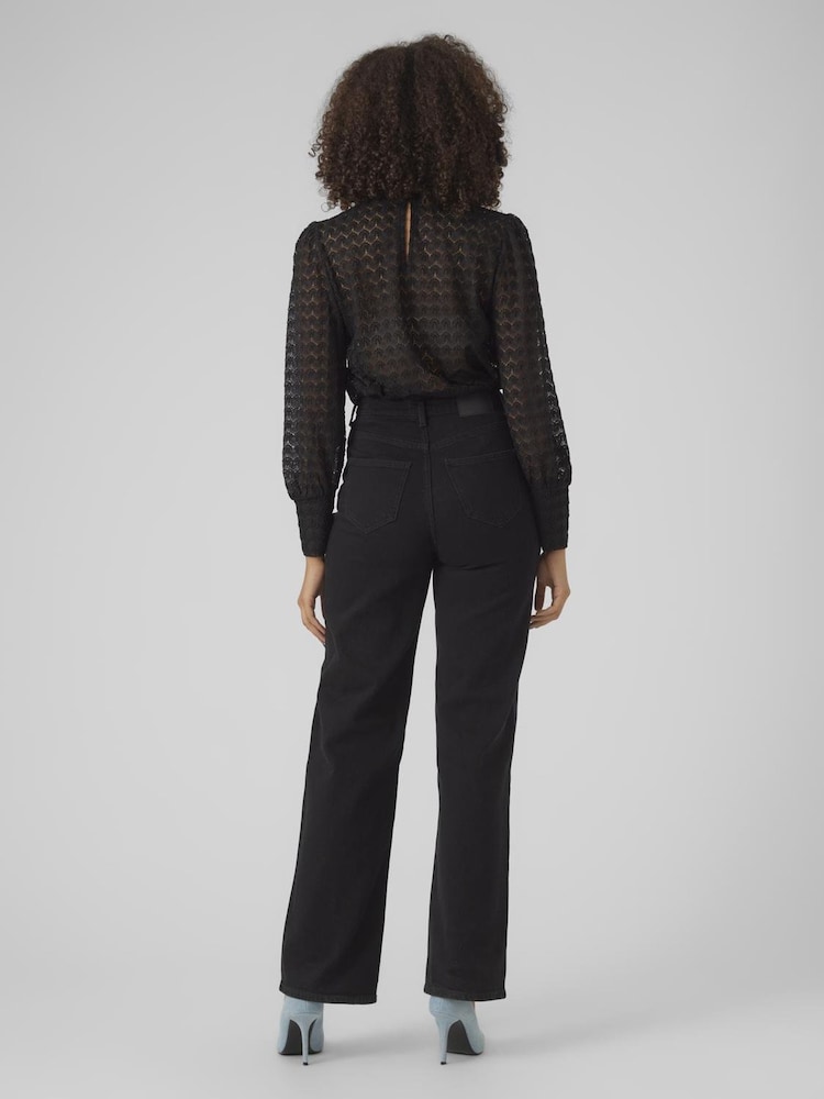 VERO MODA Black High Neck Lace Sheer Blouse - Image 2 of 4