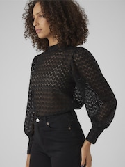VERO MODA Black High Neck Lace Sheer Blouse - Image 3 of 4