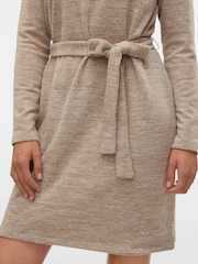 VERO MODA Natural Long Sleeve Belted Mini Knitted Jumper Dress - Image 3 of 6