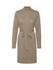 VERO MODA Natural Long Sleeve Belted Mini Knitted Jumper Dress - Image 6 of 6