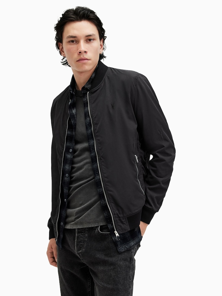 AllSaints Black Dark Bassett Bomber Jacket - Image 2 of 9