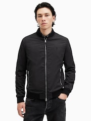 AllSaints Black Dark Bassett Bomber Jacket - Image 6 of 9