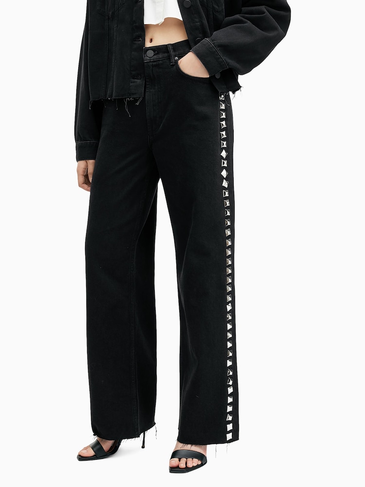 AllSaints Black Blake Stud Jeans - Image 2 of 9
