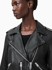 AllSaints Black/Silver Balfern Biker Jacket - Image 2 of 9