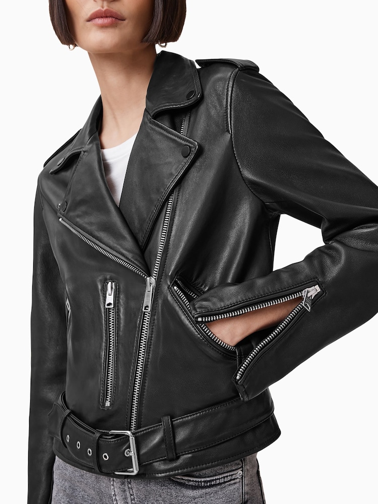 AllSaints Black/Silver Balfern Black/Silver Leather Biker Jacket - Image 2 of 7 AllSaints Black/Silver Balfern Black/Silver Leather Biker Jacket - Image 2 of 7