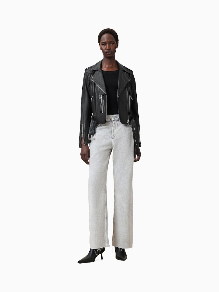 AllSaints Black/Silver Balfern Biker Jacket - Image 3 of 9