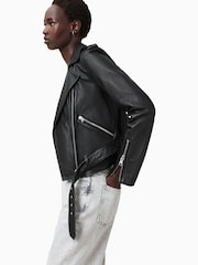 AllSaints Black/Silver Balfern Biker Jacket - Image 4 of 9