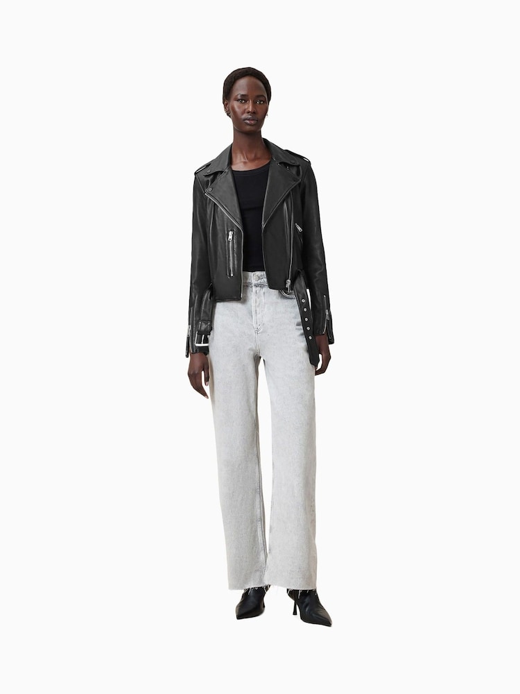 AllSaints Black/Silver Balfern Biker Jacket - Image 5 of 9