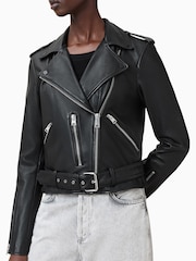 AllSaints Black/Silver Balfern Biker Jacket - Image 6 of 9