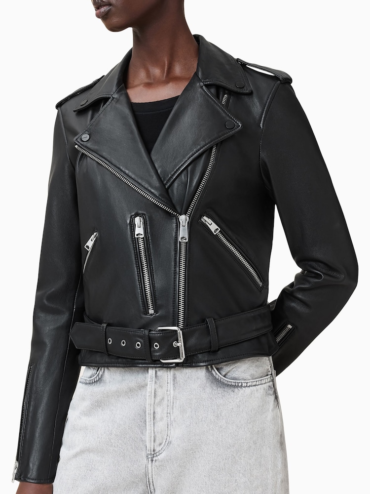 AllSaints Black/Silver Balfern Biker Jacket - Image 6 of 9