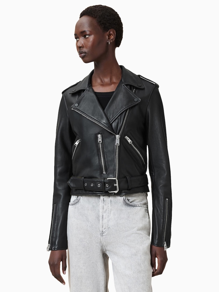 AllSaints Black/Silver Balfern Biker Jacket - Image 7 of 9