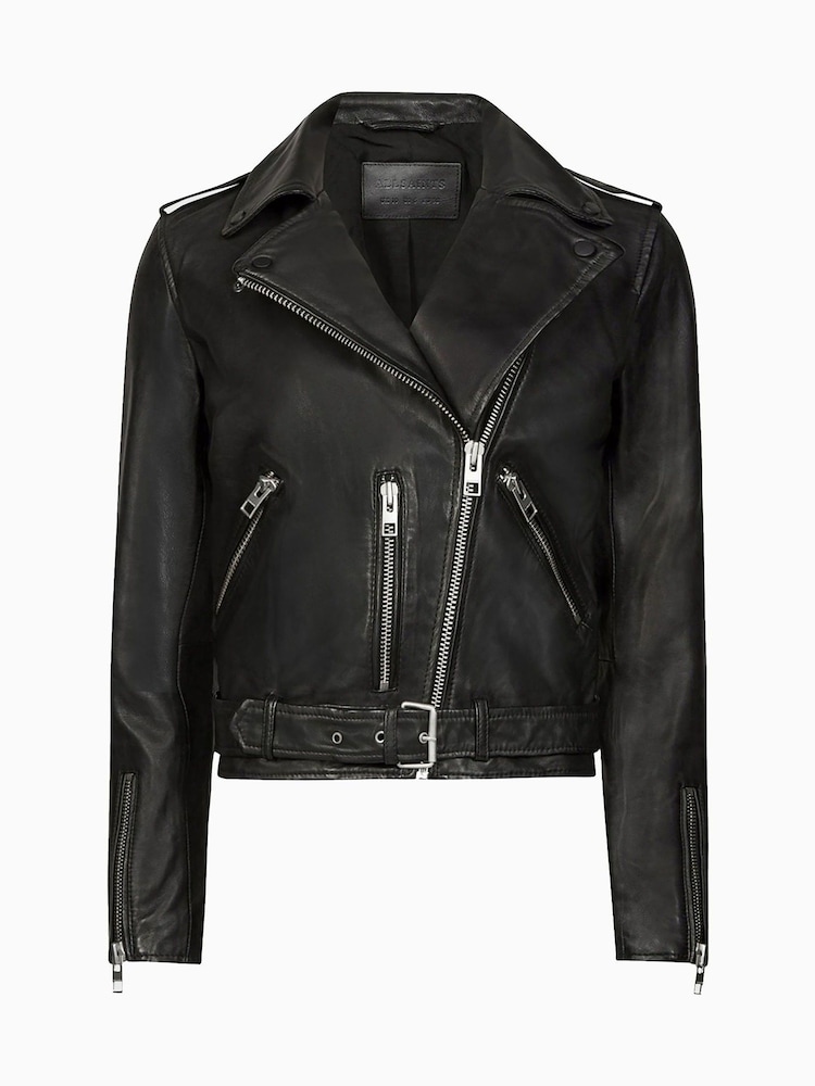 AllSaints Black/Silver Balfern Biker Jacket - Image 9 of 9