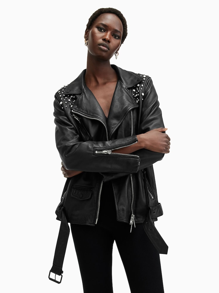 AllSaints Black Billie Biker Jacket - Image 1 of 3