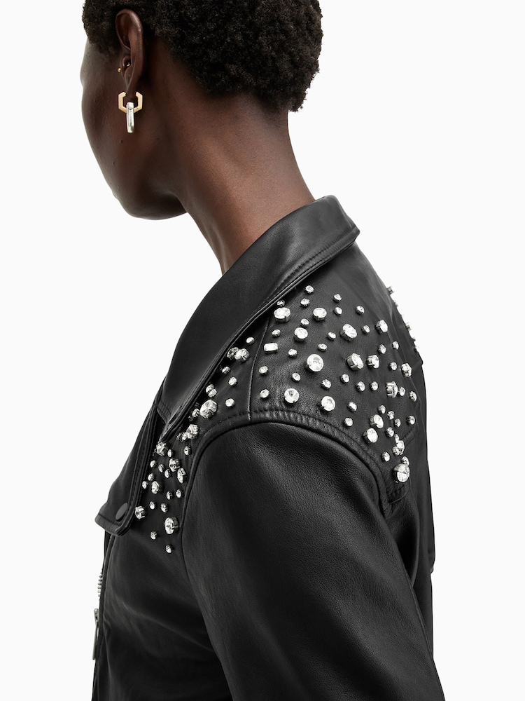 AllSaints Black Billie Biker Jacket - Image 2 of 3