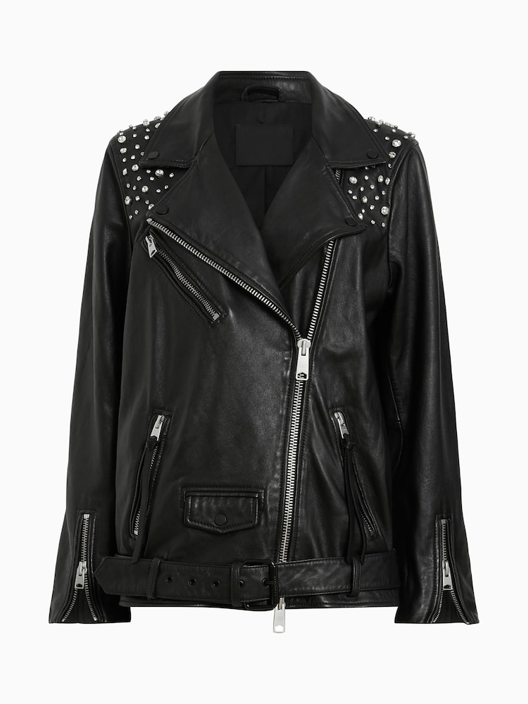 AllSaints Black Billie Biker Jacket - Image 3 of 3