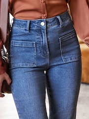 Friends Like These Mid Blue High Waist Pocket Flare Jeans - Image 3 of 4