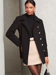 Lipsy Black Petite Smart Military Button Coat - Image 1 of 4