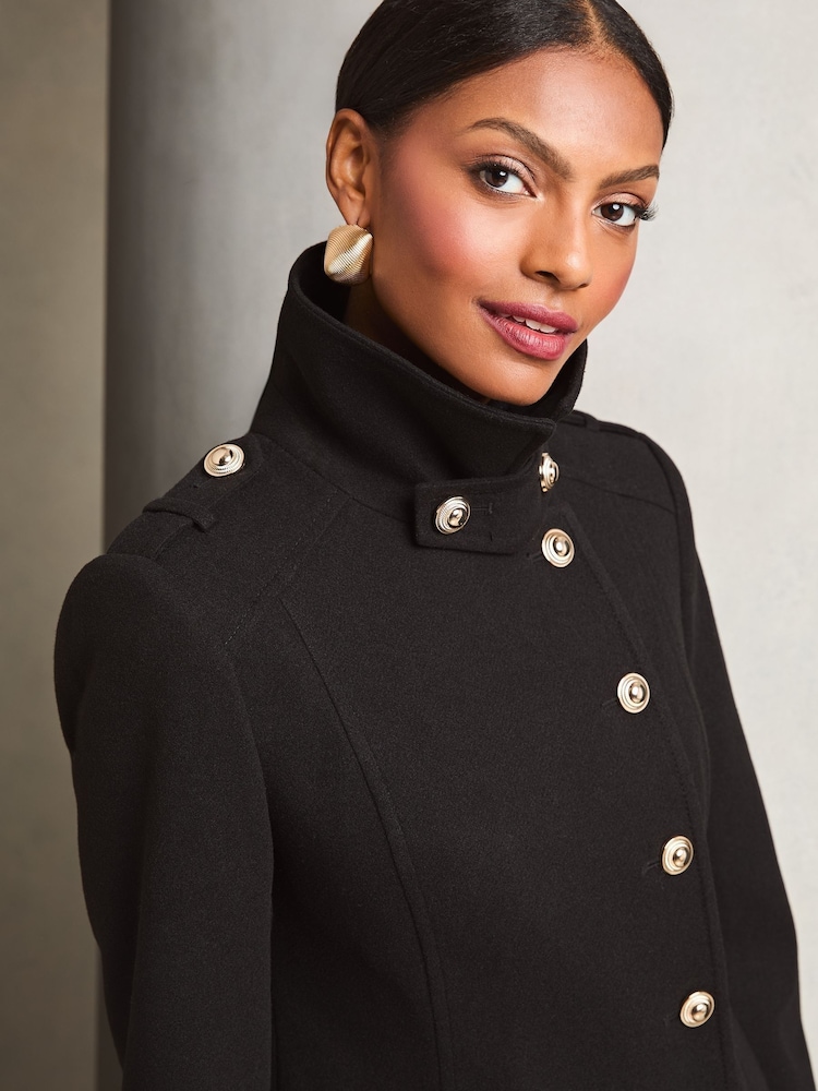Lipsy Black Petite Smart Military Button Coat - Image 2 of 4