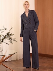 Love & Roses Navy Pinstripe Linen Tailored Wide Leg Trousers - Image 1 of 4