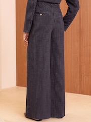 Love & Roses Navy Pinstripe Linen Tailored Wide Leg Trousers - Image 2 of 4