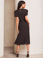Lipsy Black & White Embroidered Floral Artwork Fit And Flare Premium Midi Occasion Dress - Image 4 of 4