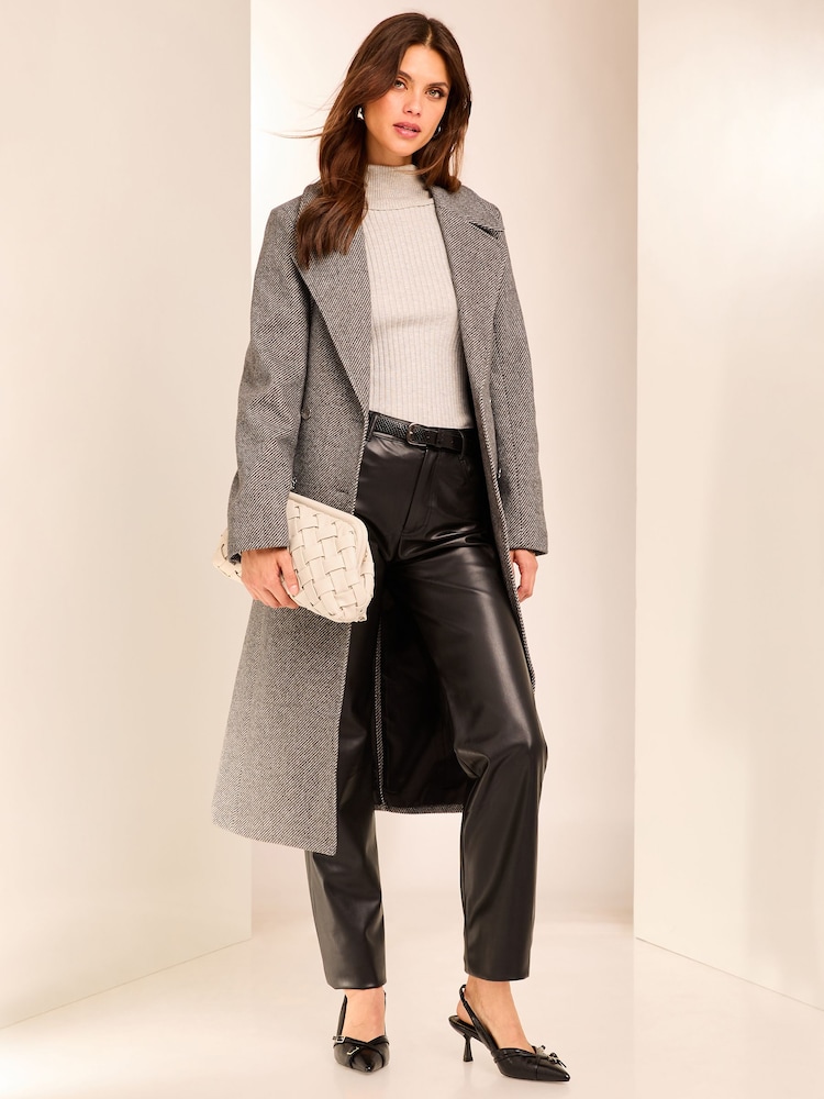 Lipsy Grey Double Breasted Long Line Belted Coat - Image 3 of 6