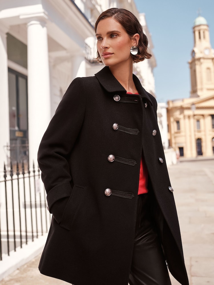 Love & Roses Black Military Smart Coat - Image 1 of 4