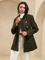 Lipsy Khaki Green Smart Military Button Coat - Image 1 of 5