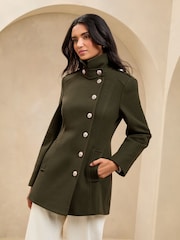 Lipsy Khaki Green Smart Military Button Coat - Image 4 of 5