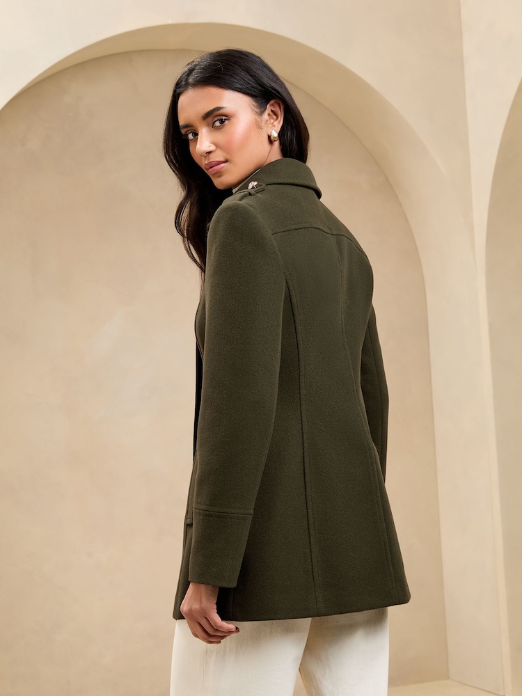 Lipsy Khaki Green Smart Military Button Coat - Image 5 of 5