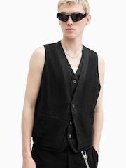 AllSaints Black Heron 100% Cotton Waitscoat - Image 1 of 5