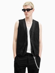 AllSaints Black Heron 100% Cotton Waitscoat - Image 2 of 5