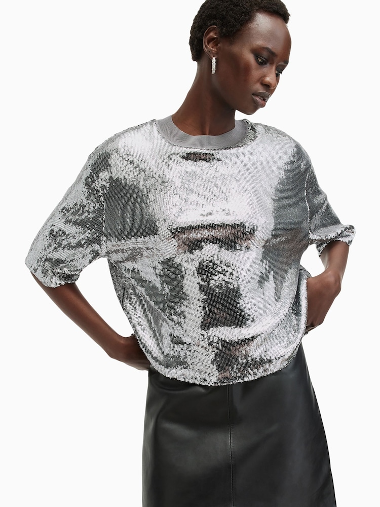 AllSaints Silver Juela T-Shirt - Image 1 of 7