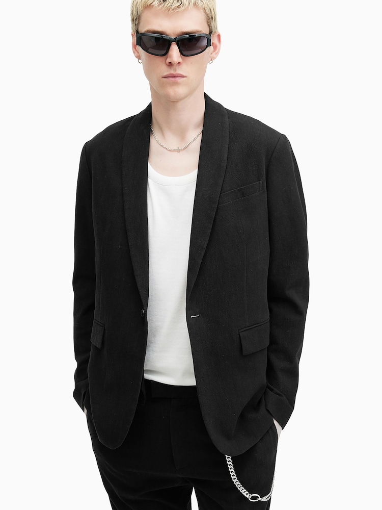 AllSaints Black Heron 100% Cotton Blazer - Image 1 of 7