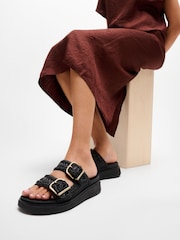 FitFlop Black Gen-Ff Woven Two-Bar Slides - Image 2 of 5