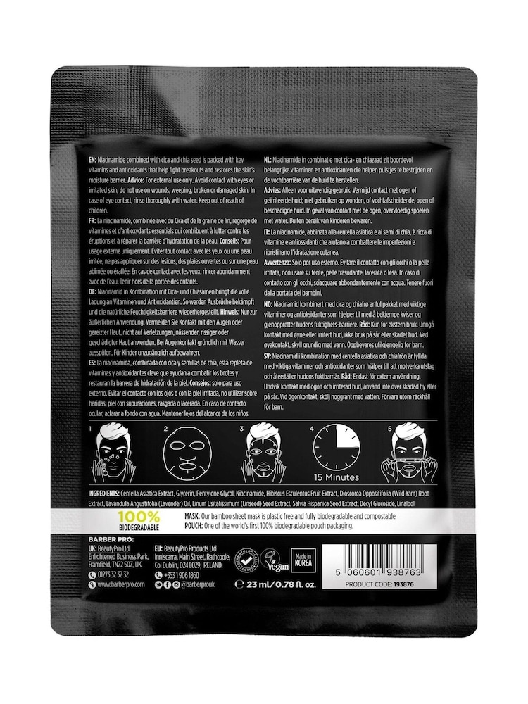 BARBER PRO Blemish Control Cica + Niacinamide Sheet Mask - Image 2 of 5