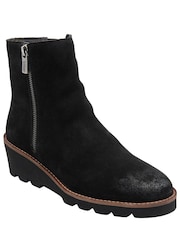 Lotus Black Leather Wedge Ankle Boots - Image 1 of 4