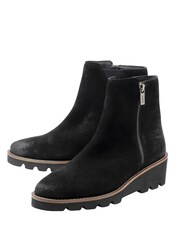 Lotus Black Leather Wedge Ankle Boots - Image 2 of 4